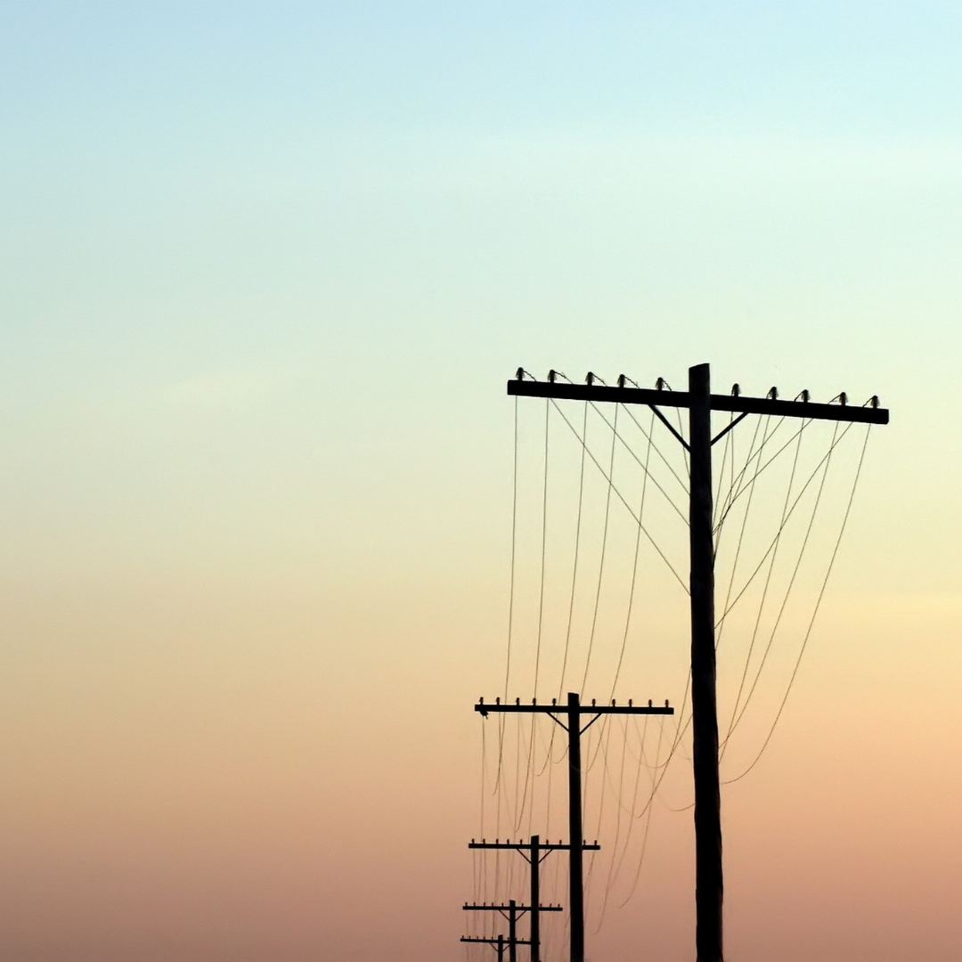 Power lines at dusk